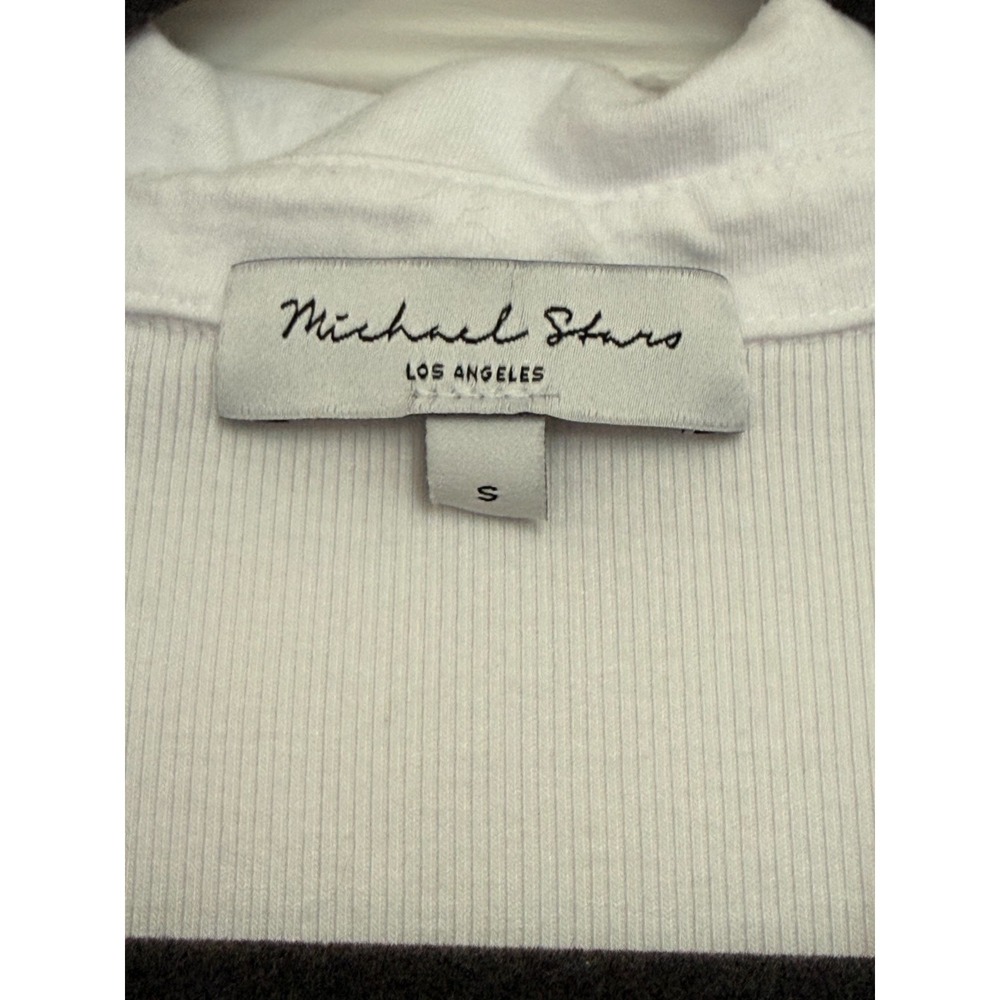 Michael Stars White Ribbed Sleeveless Polo Top V Neck Preppy Coastal Size Small - Picture 2 of 3